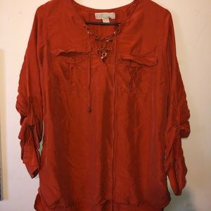 Burnt orange Michael Kors long sleeve tunic top.